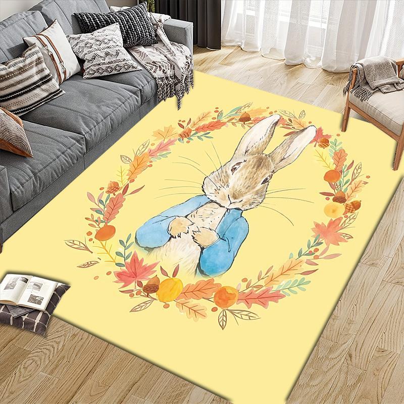 Peter Rabbit Flannel Pattern Square Carpet,Area Rug,Carpet Rug for Living Room Bedroom Sofa Playroom Decor,Non-slip Floor Mat