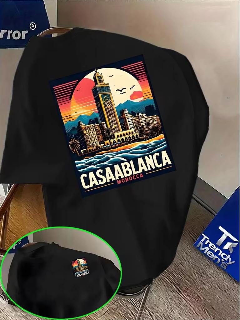 Casablanca Ästhetik Architektonische Grafik T-Shirts Herren Damen Lässig Hochwertig Trend Hip Hop Streetwear Oberteil Y2K Gothic Baumwolle Übergroße T-Shirts
