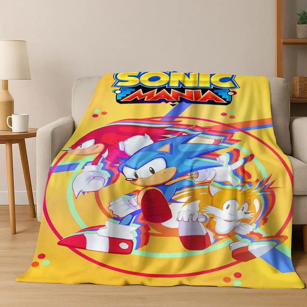 Classic S-Sonic Game Cartoon Hedgehog Flannel Blanket Soft Warm Throw Blanket for Bed Bedroom Room Living Room Travel Picnic Kid