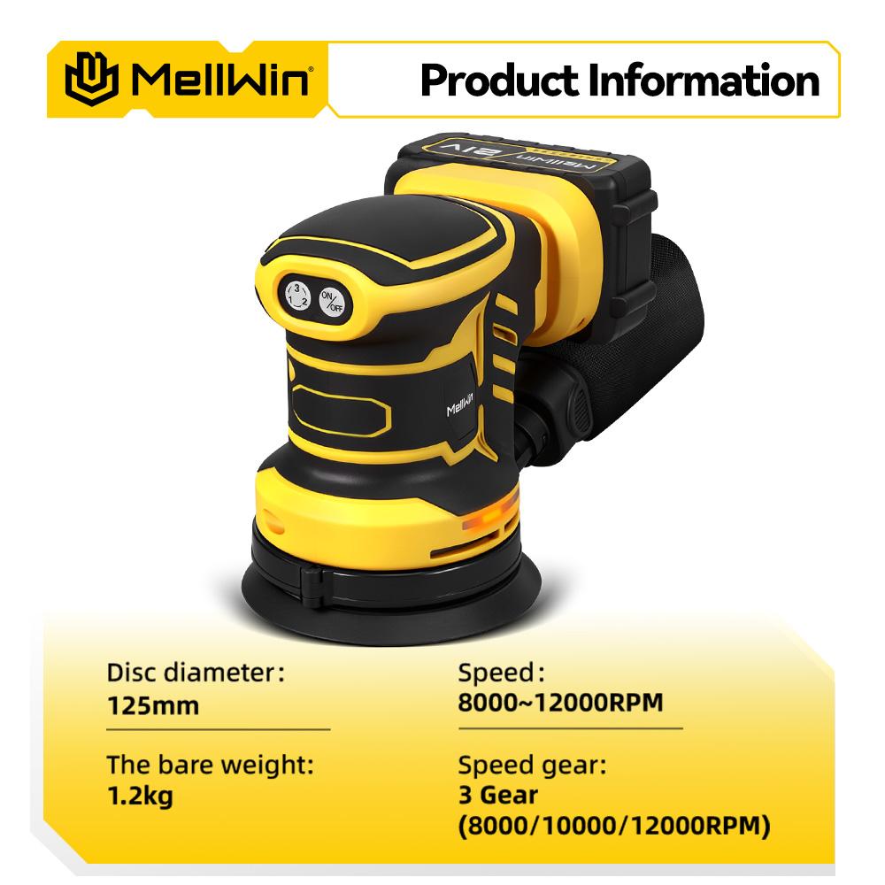 MELLWIN Cordless Electric Orbital Sander 3 Speeds Adjustable Woodworking Sanding Polishing Machine For Makita 18V Battery Pin