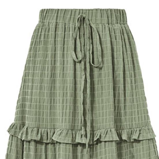 Kvinners Midi-skjørt Midje Justerbar Snøring Farge Volang Plissert Skjørt Ensfarget Elastisk Høy Søm A-linjeskjørt