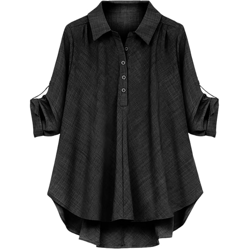 

[Air Buy] skipper collar shirt tunic blouse casual commute Thin spring ladies Comfortable to wear cleanliness black color black 5S-A05-BKM