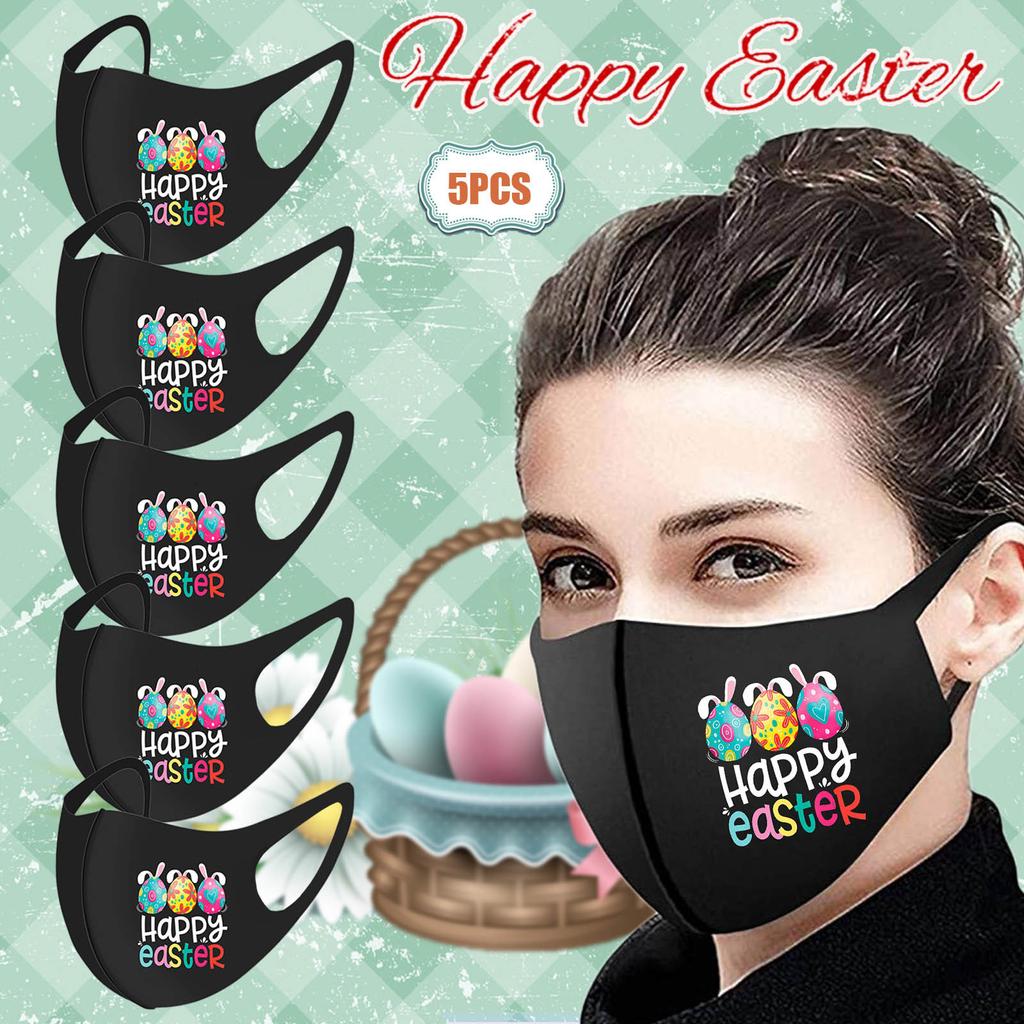 5PCS Adult Easter Printed Dust-Proof And Washable Protective Ice Silk Mask