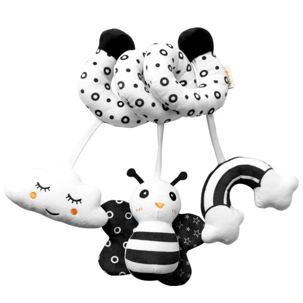 Jouets suspendus Siège auto Berceau Mobile Bébé Spiral Peluche Lit Poussette Barre Jouet Couleur Noir et Blanc avec Hochet Sifflet BB