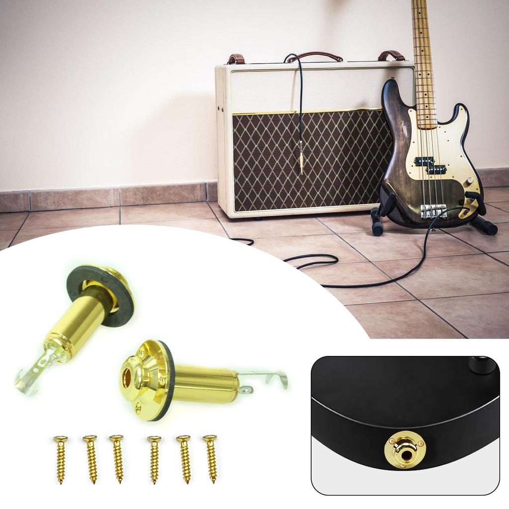 2Pcs Acoustic Electric Guitar Mono Endpin Socket Plug 6.35mm Guitar Strap Button Plug Socket End Pin Output Socket