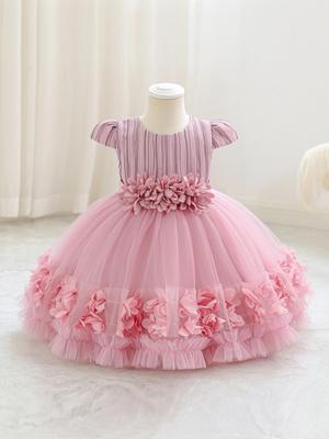 Abito da Gala a Strisce con Pizzo da Principessa: Gonna di Tulle Gonfia per il Primo Compleanno e le Feste