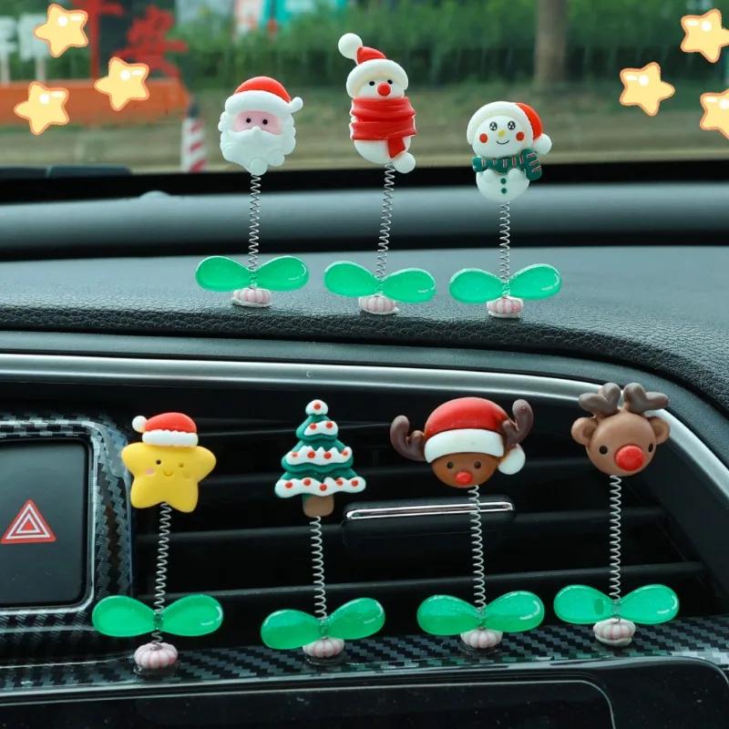 Car Shaking Head Santa Claus Ornaments Center Console Instrument Panel Elk Snowman Christmas Tree Decoration Ornaments for Gift
