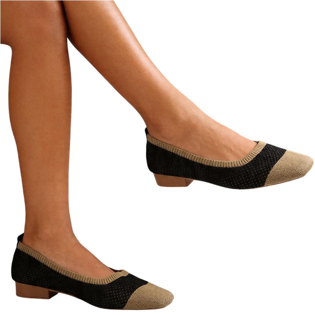 Women's Plus Size Casual Loafers Square Toe Slip On Lightweight Breathable Knit Upper Comfortable Flat Shoes