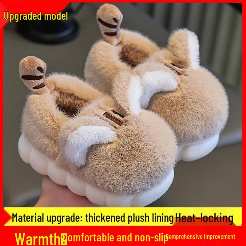 Cartoon Fleece-Lined Non-Slip Kids' Cotton Fur Slippers with Thick Soles