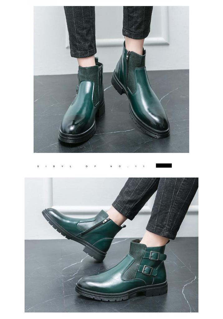 Men's High-Top Plus Size Double Buckle Leather Boots - British Style, Slip-On, Martin Design, Autumn Winter Collection
