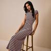 Fashionable Casual Multi-color Striped Fitted Round-neck Short-sleeved Long Dress for Ladies