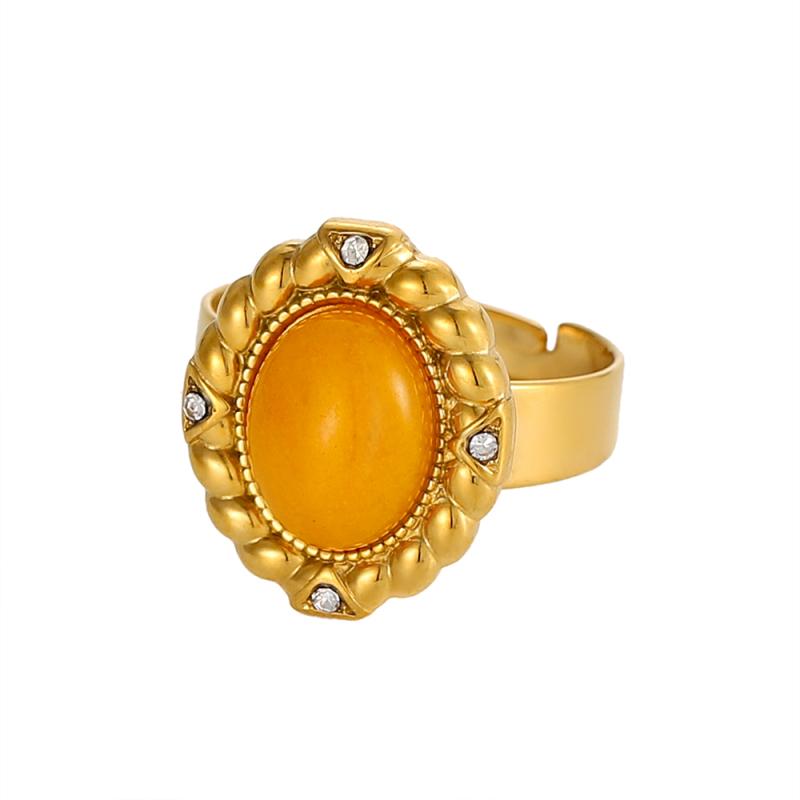 CARLIDANA Exquisite Colorful Rings Gold Plated Open Rings Stainless Steel Natural Red Turquoise Stones for Women Jewelry