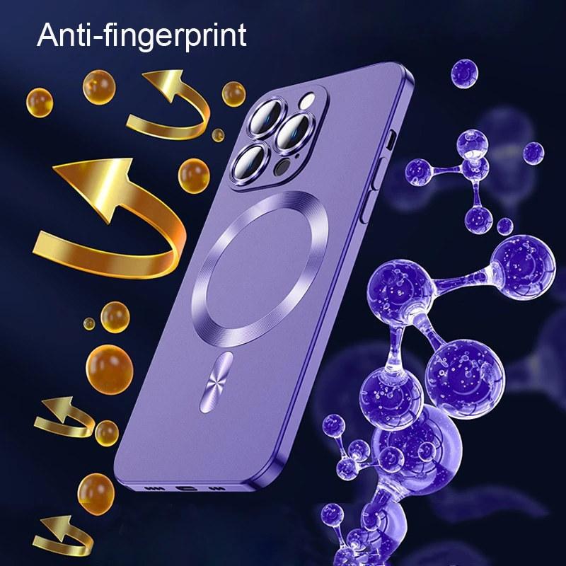 For Magsafe Wireless Charge Plating Silicone Case For iPhone 15 14 13 12 11 Pro Max Plus 14Pro iPhone14 With Lens Protector Cover