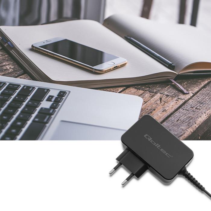 Qoltec Ładowarka sieciowa 65W | 5-20V | 3-3.25A | USB typ C | PD | Laptop | Smartfon | Czarna