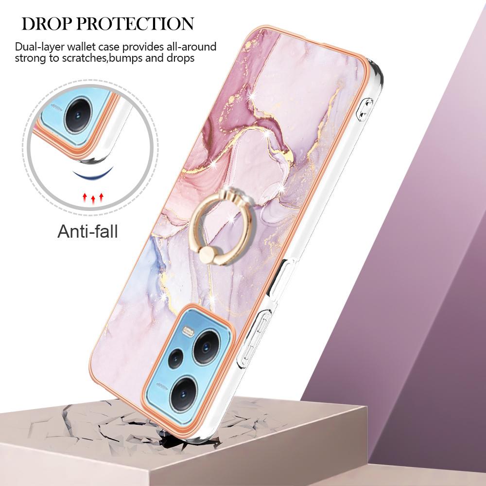 

For Xiaomi Redmi Note 12 5G (China)/(India)/(Global)/Poco X5 5G Case with Ring Kickstand Marble Pattern TPU Back Cover Rose Gold 005