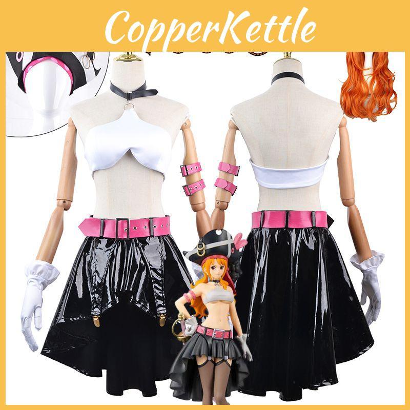 Authentisches One Piece Film Red-Nami Cosplay Kostüm Perücken-Set für Erwachsene