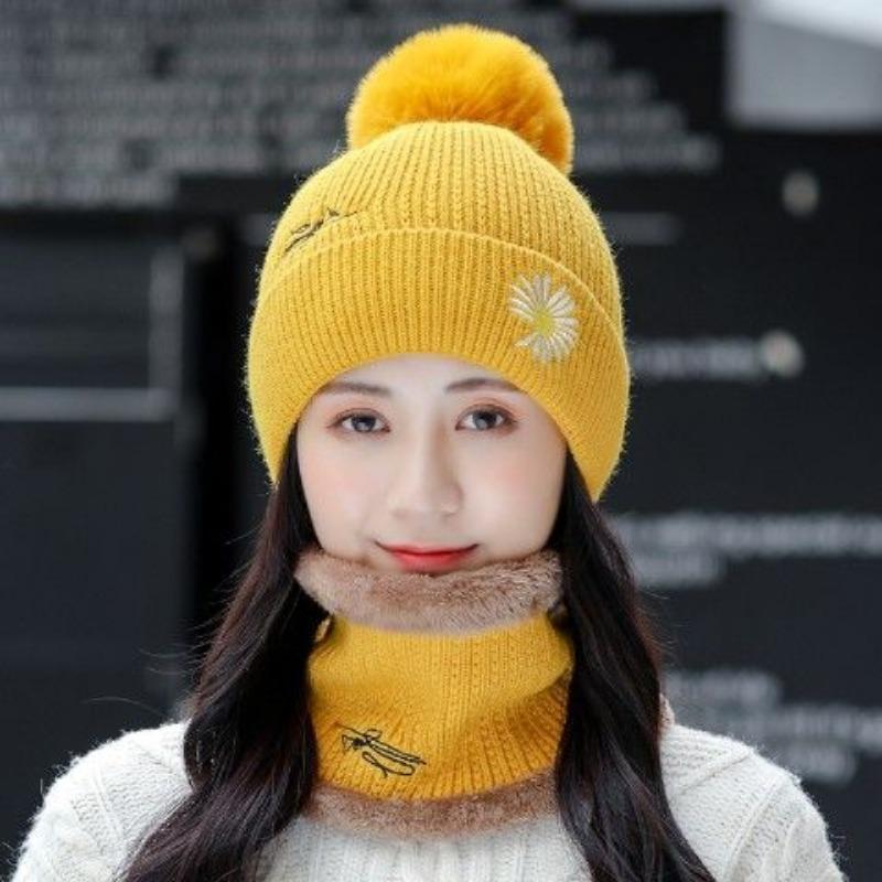 Winter Knitted Scarf Hat Set Thick Warm Skullies Beanies Hats for Women Outdoor Cycling Riding Ski Bonnet Caps Tube Scarf Rings