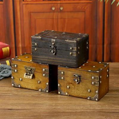 Vintage Medieval Wooden Jewelry Storage Box Trunk Jewelry Container Pirate Treasure Jewellery Storage Case Props With Lock
