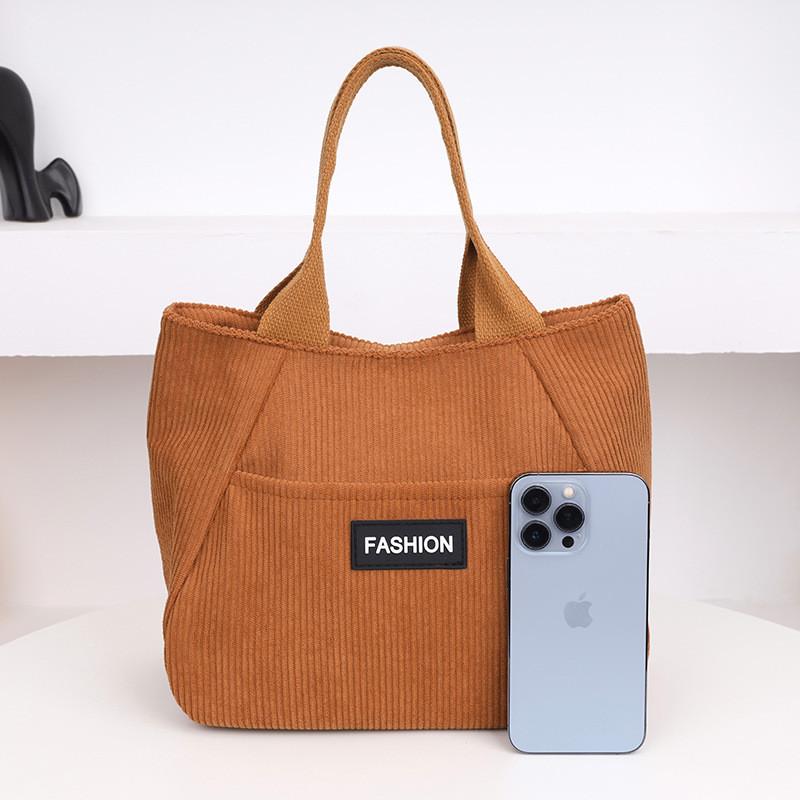 Cotton Corduroy Tote Bag For Women With Large Capacity Street Style Handheld Ladies Bag