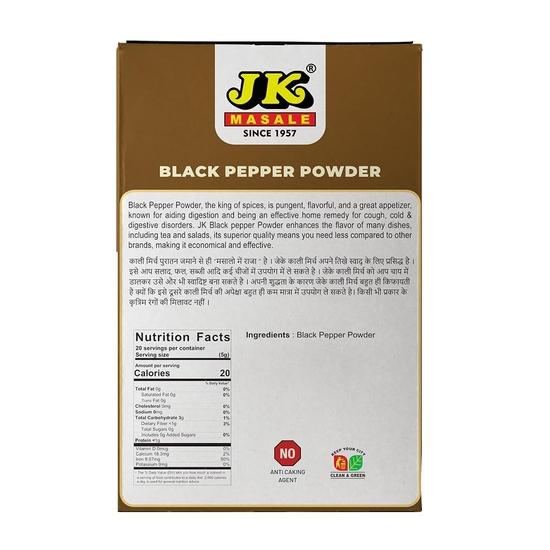 JK Svartpepparpulver 100g | Premium Färskmalen Peppar för Matlagning, Kryddning & Kryddor | Naturlig & Ren Svartpeppar