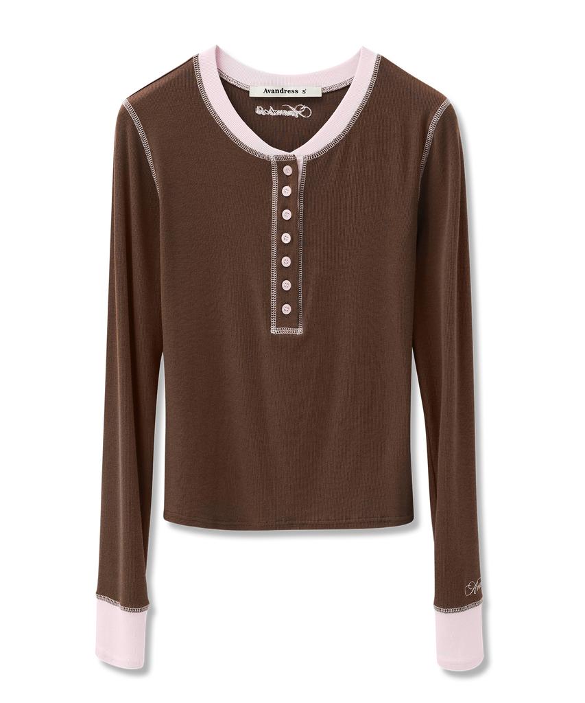AVANDRESS Tilda Coverstitch Half Button Tee_5 Colors