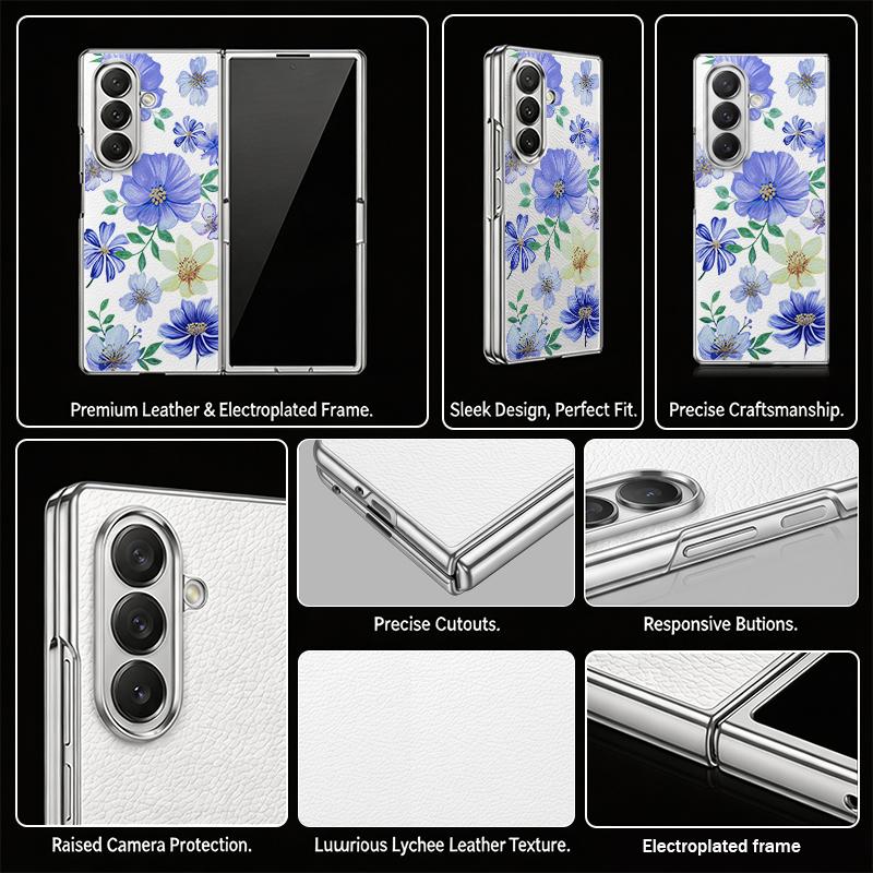 Retro Leaves Flowers Case For Samsung Z Fold 8 Ultra 7 6 5 Hybrid 3in1 Leather Skin Plating Folding Phone Cover For Galaxy Z Fold8 Fold7 Fold6