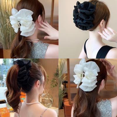Chiffon Long Ribbon Bow Hair Claws Clips Women Girls Big Bowknot Ponytail Holder Crab Hair Clamps Hairpin Hair Accessories New