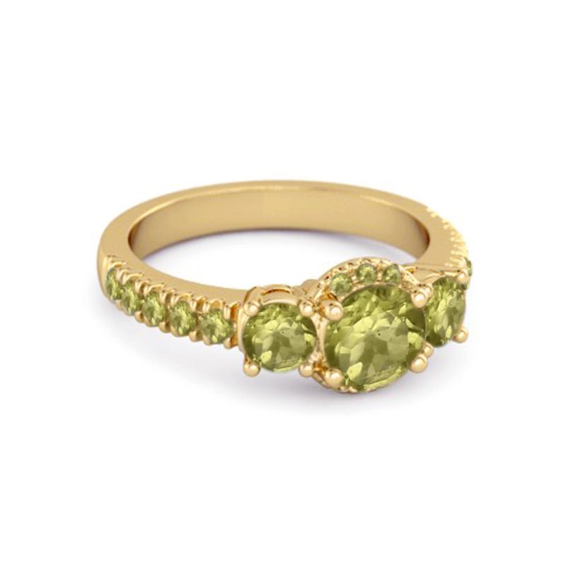 Peridot Three-Stone Halo Pavé Band Ring -Sterling Silver Gold Vermeil
