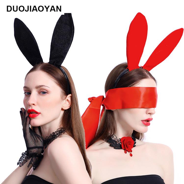 Διασυνοριακό Βελούδινο Κουνελάκι Κορίτσι Γάτα Αυτιά Κουνελιού Μαύρη Στέκα για Απόκριες & Χριστούγεννα