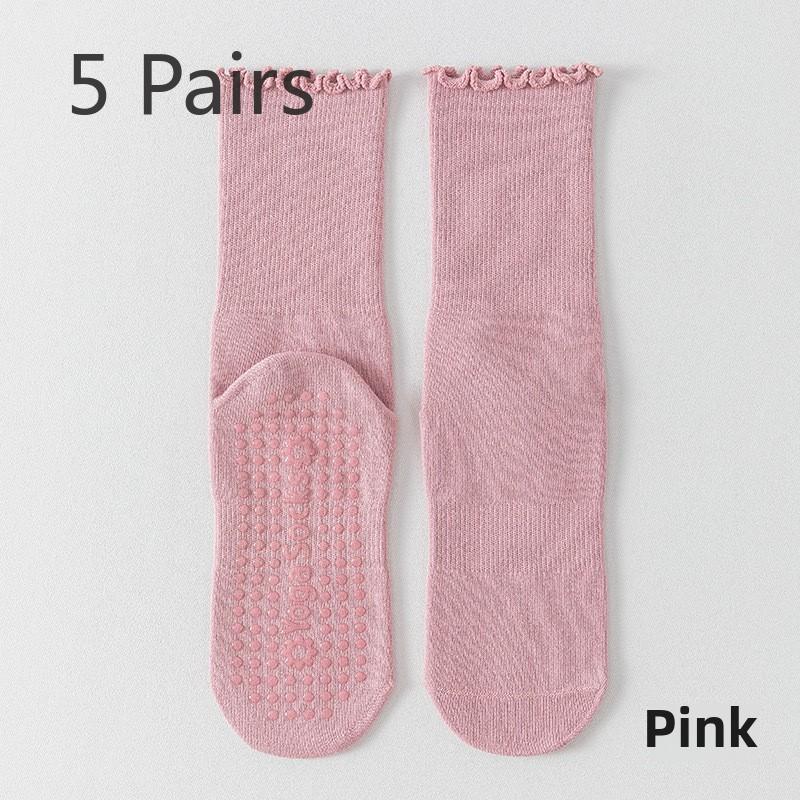 5 Pairs Combed Cotton Socks Boneless Non-slip Indoor Pilates Yoga Stockings Women's Wooden Ear Lace Fitness Sports Stockings