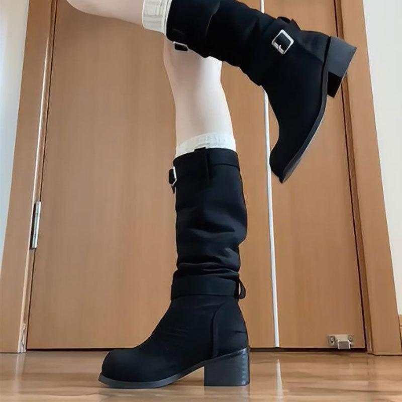 New summer breathable boots women's platform high boots medium tube brown pile boots Maillard boots
