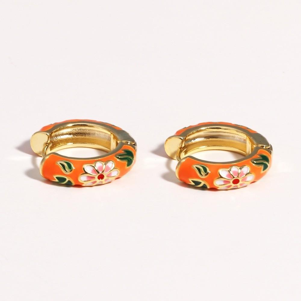 Chinese Chinese Style Earrings Traditional Glaze Ear Jewelry Flower Enamel Ear Rings Ladies