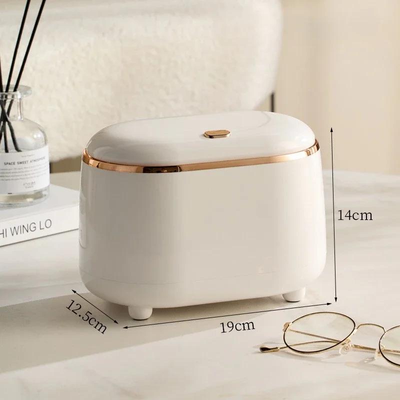 Mini Desktop Trash Can with Lid, Light Luxury Plastic Press Type Trash Can for Bathroom, Office, Bedroom, Living Room