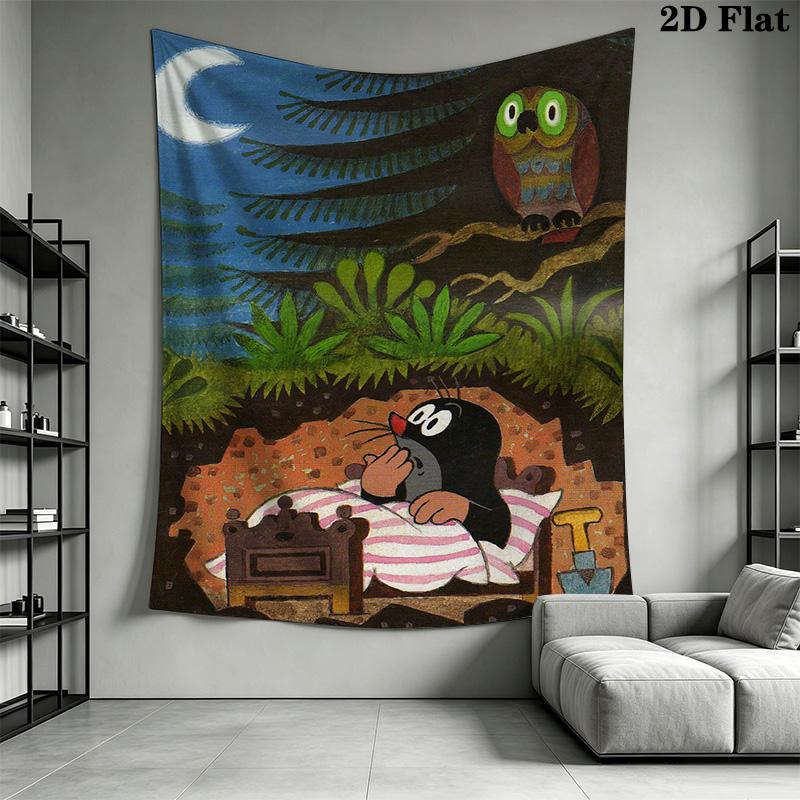 Retro Cartoon Mole Story Pattern Home Decor Tapestry, Wall Hanging, Decorative RV Wall Cloth.XGT0914357