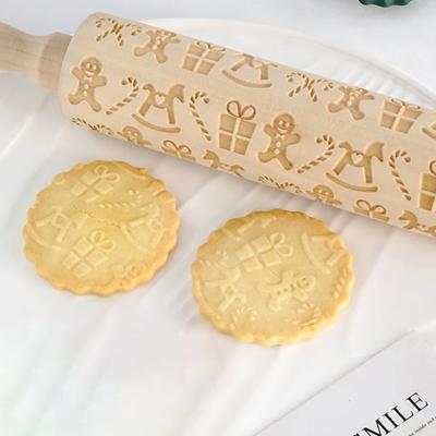 Yousheng Weihnachts-Nudelholz aus Holz, exquisites Muster, feuchtigkeitsbeständig, weit verbreitet, graviertes Präge-Nudelholz, Küchenbedarf