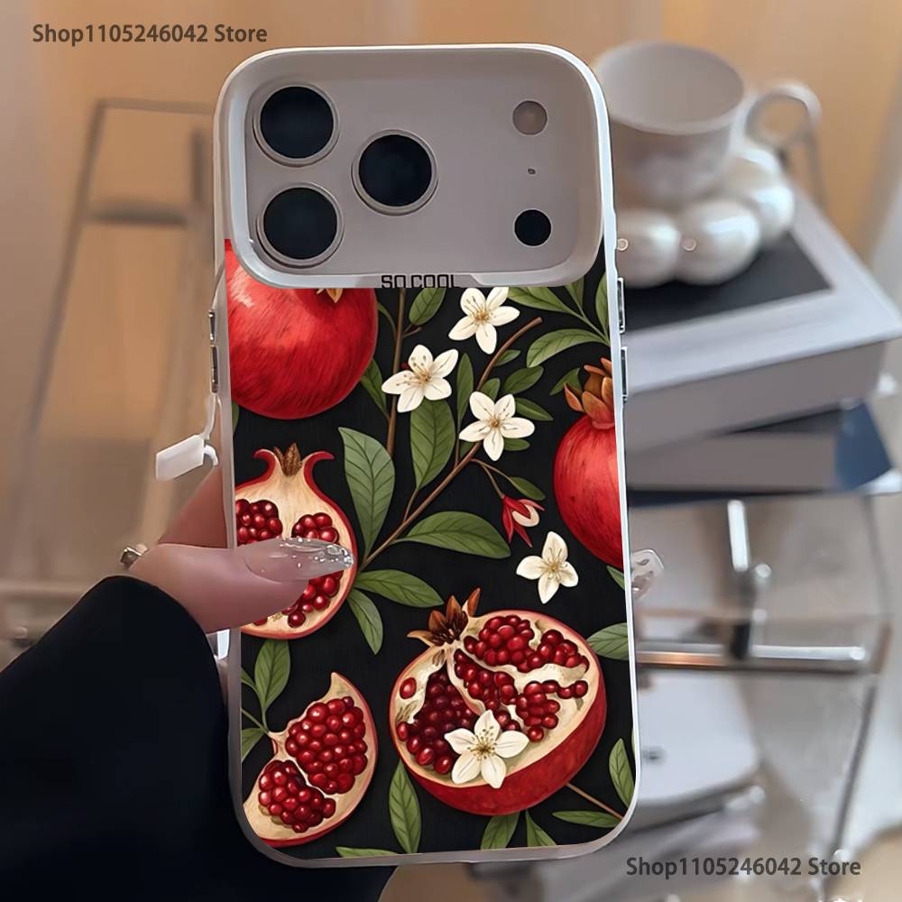 Cute pomegranate For White Candy Matte Cover iPhone 17,16,15,14,13,12,11,Mini,Pro,Plus