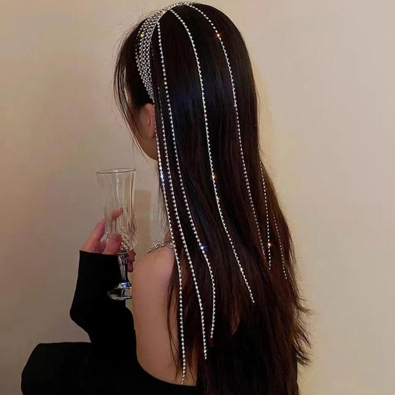 Elegant Multi-Layer Crystal Chain Headband With Long Tassels Korean Ins Style Hair Accessory Women