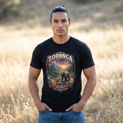 Vintage Topanga Canyon Bear Family 90290 Bohemian Style T-Shirt; Boho Mama Bear Graphic Tee; Retro Nature Lover Top
