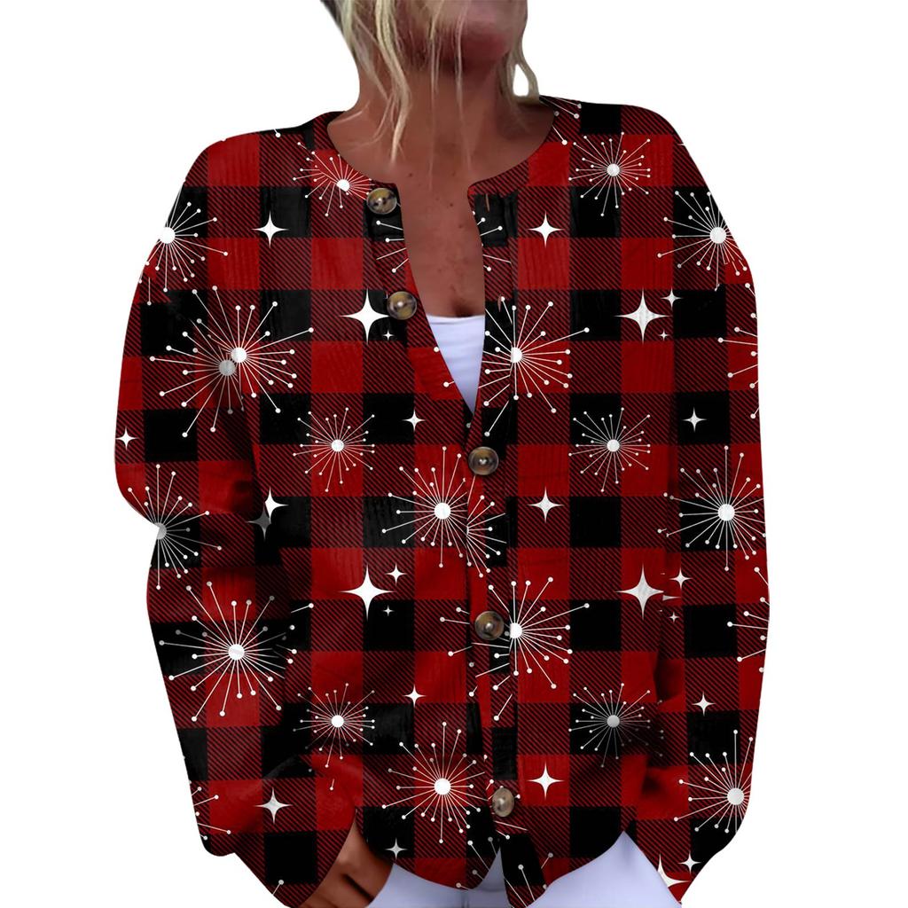 Women's Fashion Christmas Printed Long Sleeve Knitted Cardigan Button Down Jacket