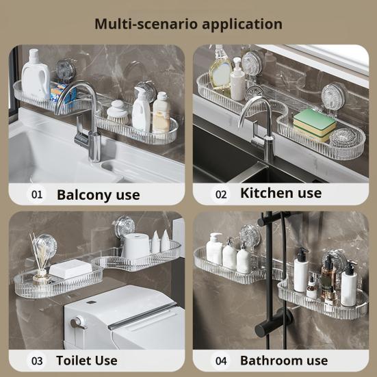 Kitchen Sink Faucet Organizer Suction Cup Sponge Holder Large Capacity Easy to Install Multi-Purpose Organizer Drain Rack