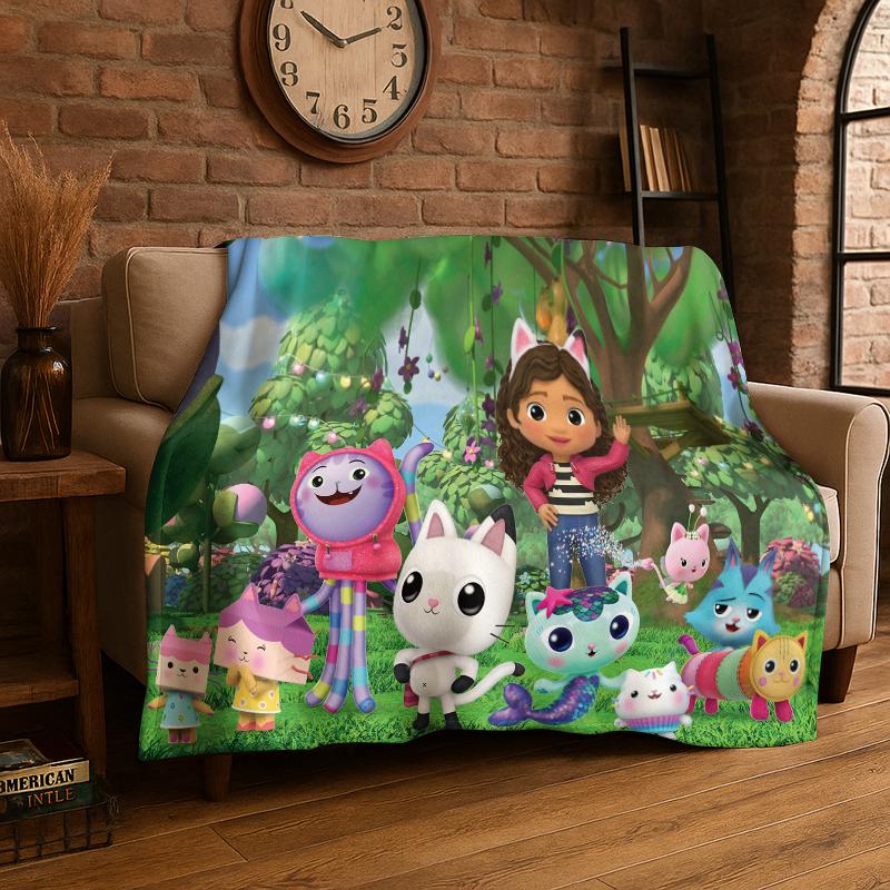 Cartoon Gabby Dollhouse Girl Flannel Blanket Soft Warm Throw Blanket for Bedroom Living Room Bed Travel Camping Picnic Kid