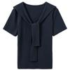 Sancai Plus Size V-Neck T-Shirt with Tie-Strap Shawl