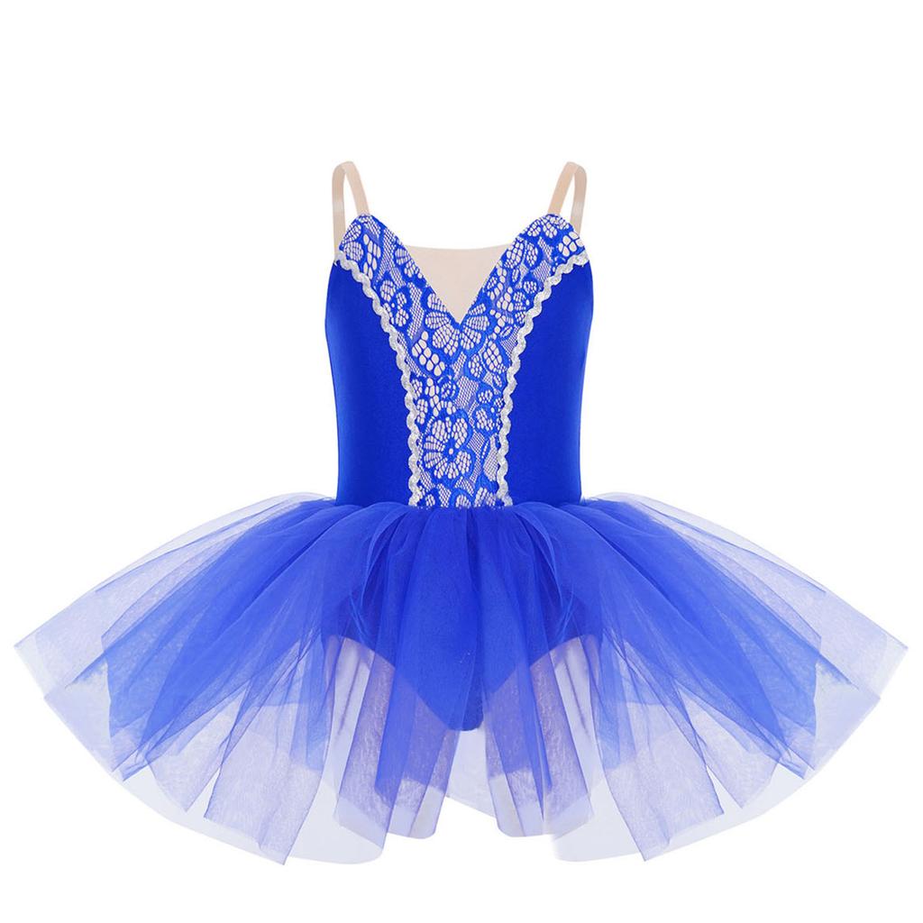 Dívčí baletní kostým na vystoupení: Bezrukávové krajkové tutu šaty s pohodlnými nastavitelnými ramínky pro snadné oblékání
