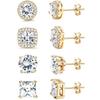 4 pair Stud Earrings for Women Men Gold Plated Hypoallergenic Silver Post Earrings Big Brilliant Simulated Diamond