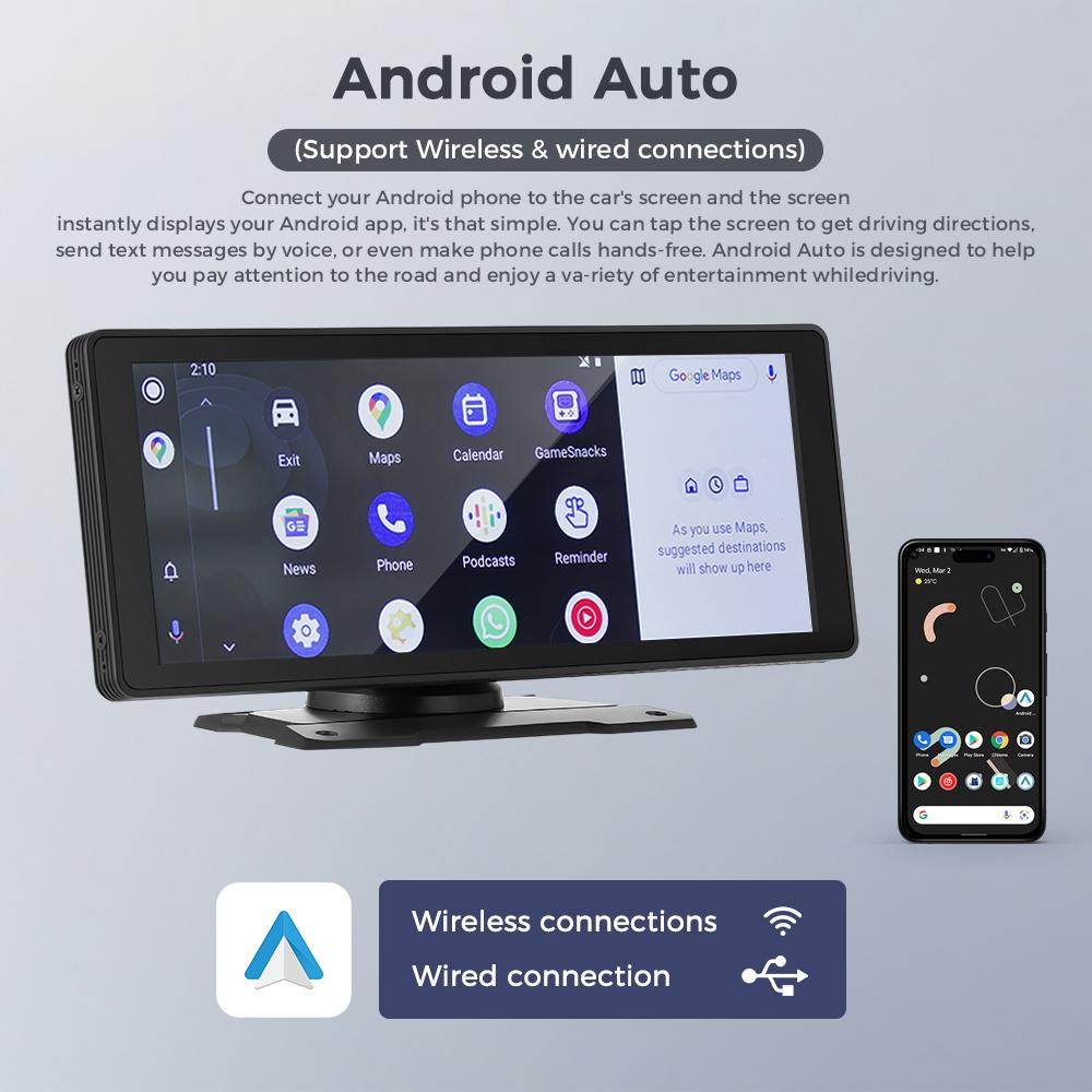 Displej přehrávače do auta Monitor CarPlay Android Auto Multimediální MP5 přehrávač 10,26palcový Přenosný IPS displej WiFi Bluetooth FM se 720P palubní kamerou