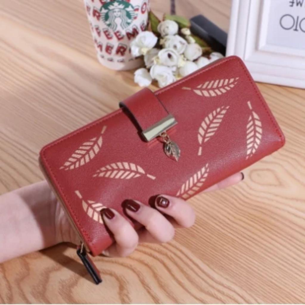 Women's Wallet Printed Leaf Wallet Wallet Korean Edition 2 Fold Zipper Long Card Bag Handbag