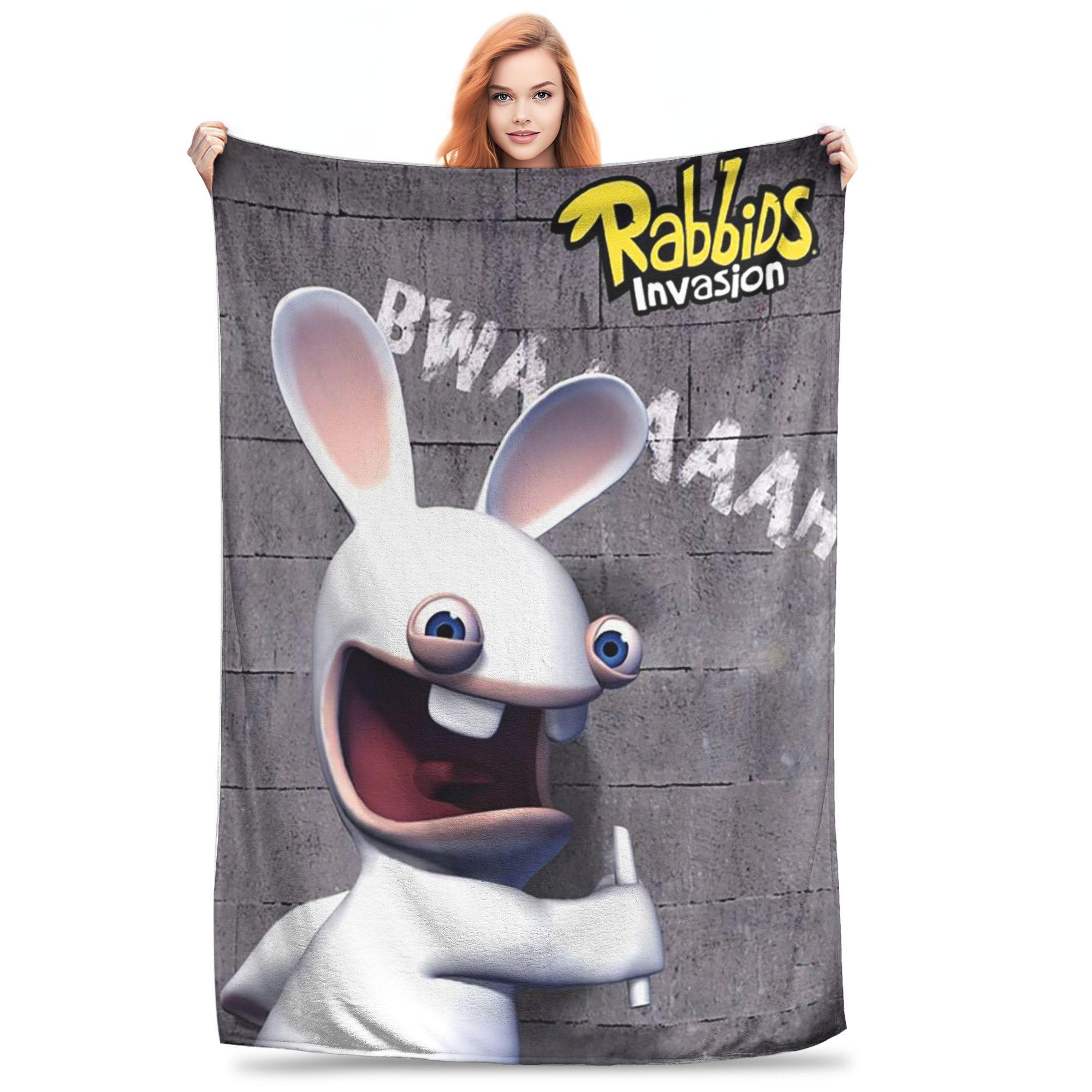 

Flannel Throw Blanket Arrival Invasion Rabbits Anime Funny Warm Plush Blankets Bedspread for Bed Living room Home Travel Couch 80x120cm