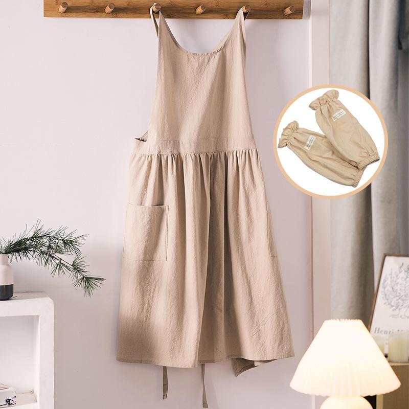 Japanese Korean Style Cotton Linen Apron with Custom Logo for Gardening, Cafe, and Kitchen Use