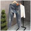 Spring and autumn new high-end printed men's jeans trendy slim-fitting small feet retro versatile men's nine-point trousers