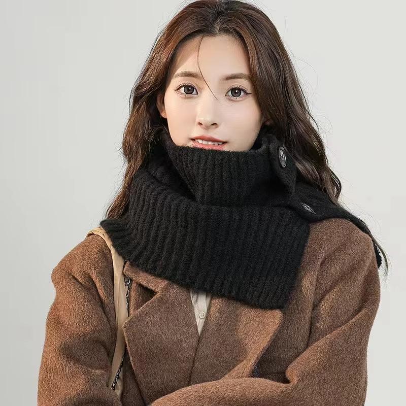 Knitting Wool Collar Scarf Women Lady Solid Color Buttons High Neck Covers Shawl Korean Girl Outdoor Windproof Warm Scarf Snood
